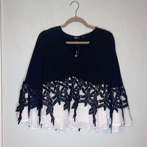 INA Black White Dentelle Feminine Boho Elegant Top Women Size Small NWT